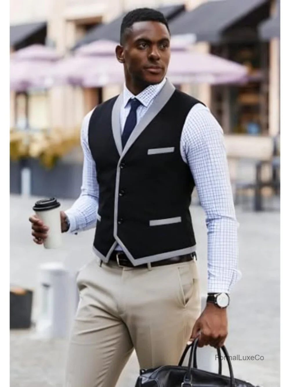 Men's Slim Fit Suit Vest, Shawl Collar Formal Business Dress Waistcoat, Wedding